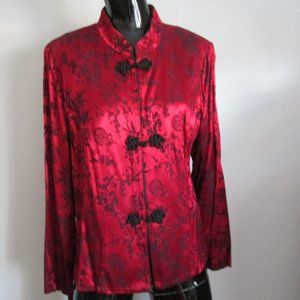 R & K Evenings holiday red with black floral print jacket